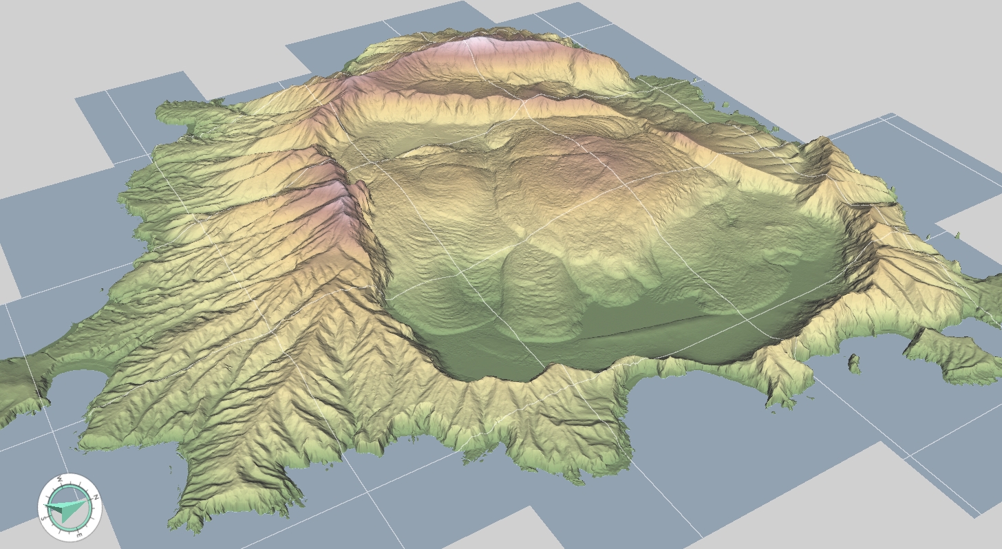 Lava flows at Mayor Island / Tuhua, New Zealand (1km grid)