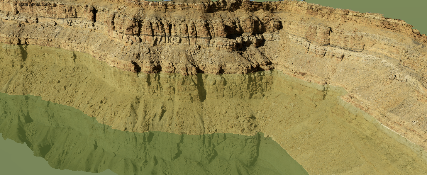 Grid surfaces imported from ZMap+ format co-visualised with 3D virtual outcrop model
